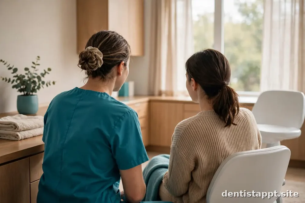 patient talking to dentist in an exam room