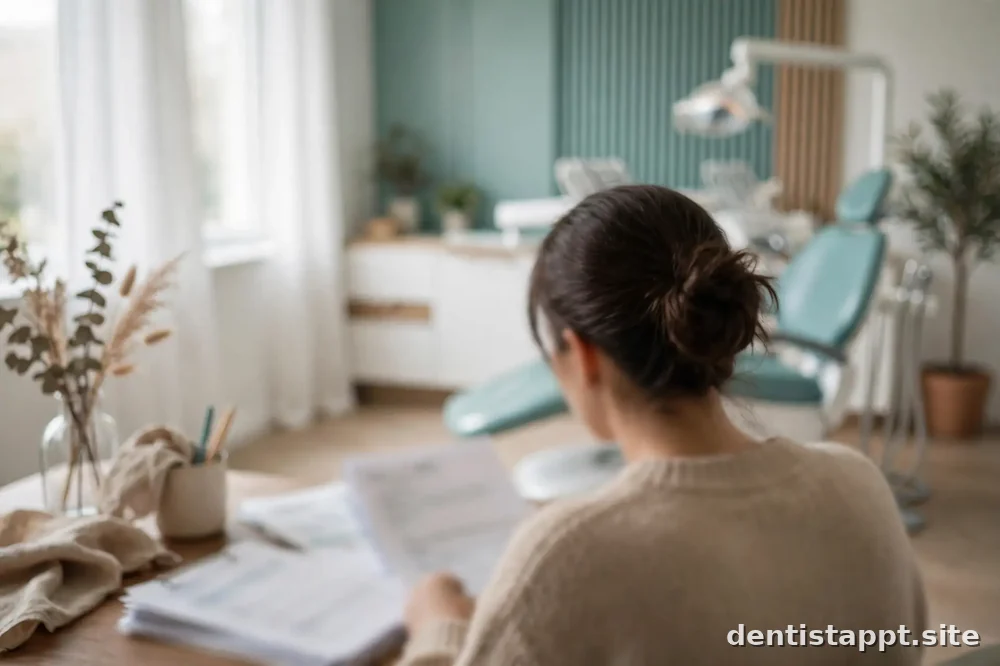 person reviewing paperwork at a desk